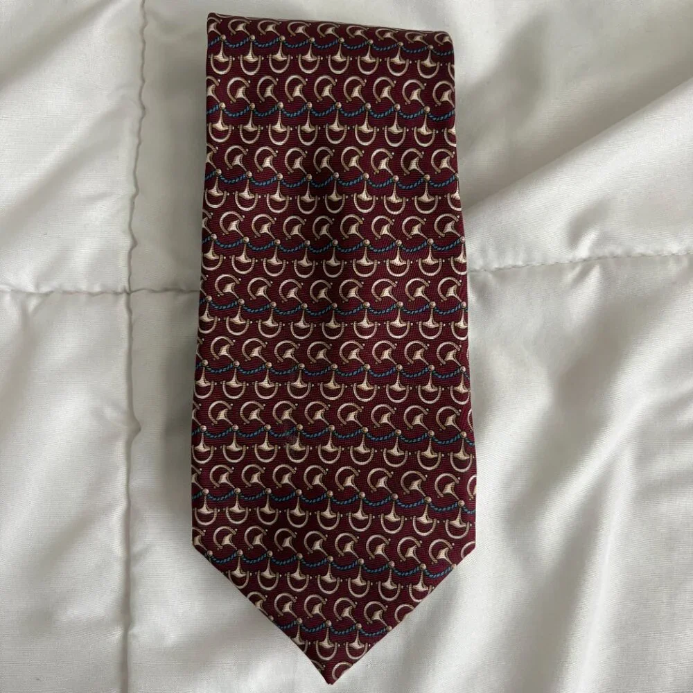 Vintage Bert Pulitzer Neck Tie Dark Red 100% Silk Equestrian Old Money Regal